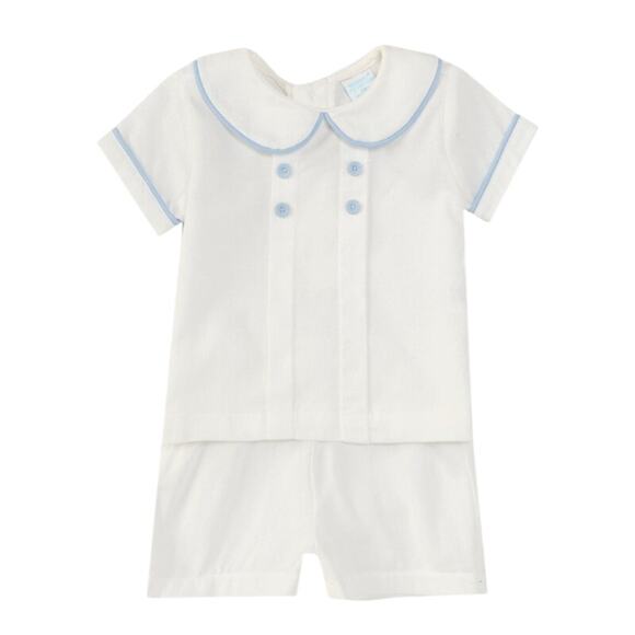 Edgehill Collection Peter Pan Collar Shirt Shorts 2pc Set Boys Sz 24 Mos Blue - Picture 1 of 5